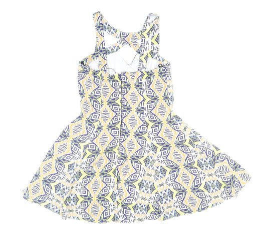 Missguided Womens Multicoloured Geometric Polyester Skater Dress Size 10 V-Neck Zip