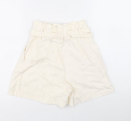 H&M Womens Ivory Viscose Paperbag Shorts Size 6 Regular Zip