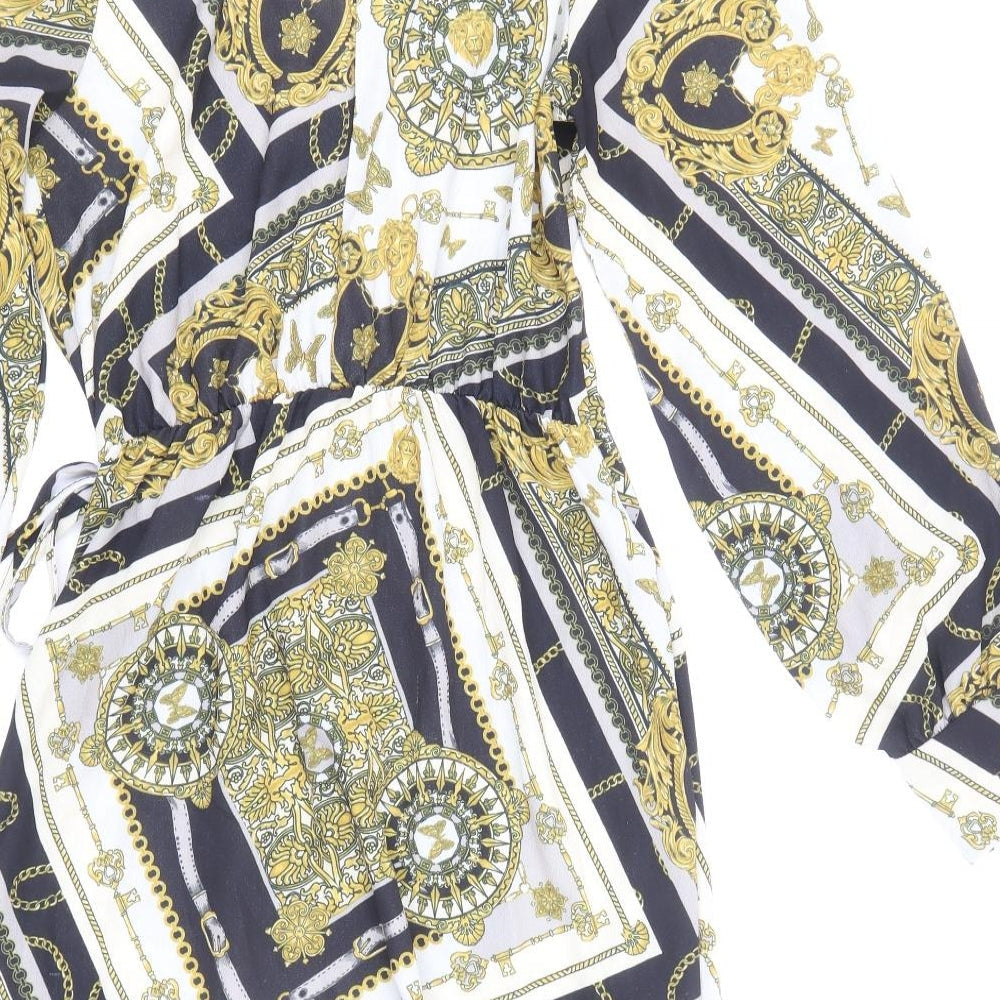 Boohoo Womens Multicoloured Geometric Polyester Wrap Dress Size 8 V-Neck Pullover