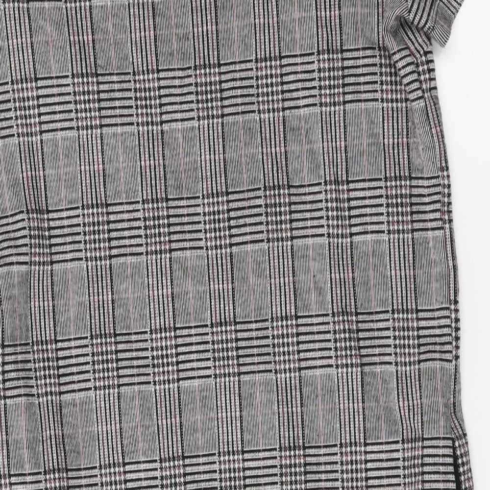 NEXT Womens Grey Plaid Polyester Shift Size 8 Boat Neck Pullover