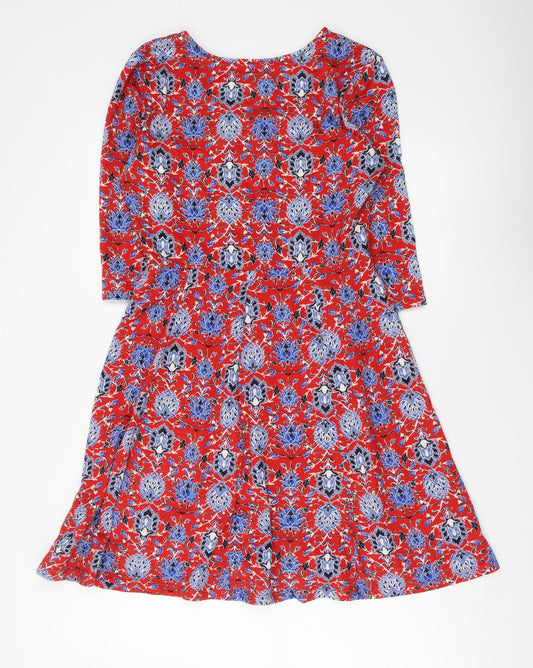 Atmosphere Womens Red Geometric Polyester A-Line Size 10 Scoop Neck Pullover