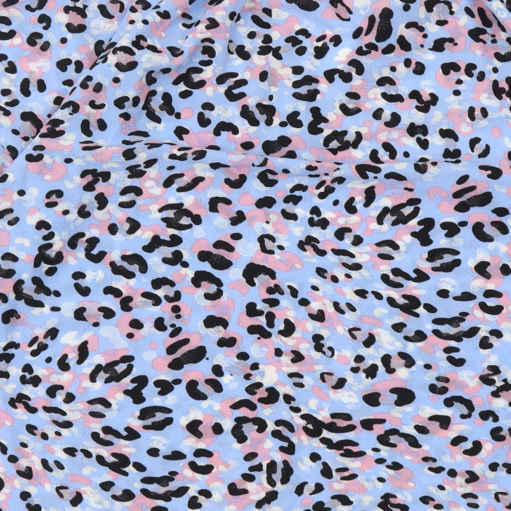 Papaya Womens Blue Animal Print Polyester Basic Blouse Size 10 V-Neck - Leopard Pattern