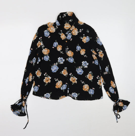 Divided Womens Black Floral Viscose Basic Blouse Size 10 Collared
