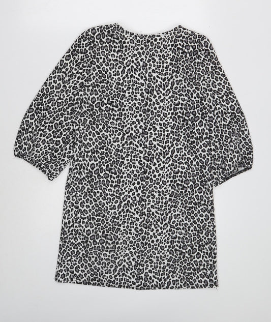 Boohoo Womens Black Animal Print Polyester Shift Size 8 Boat Neck Pullover - Leopard Print