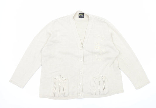 Florida Womens Beige V-Neck Acrylic Cardigan Jumper Size L