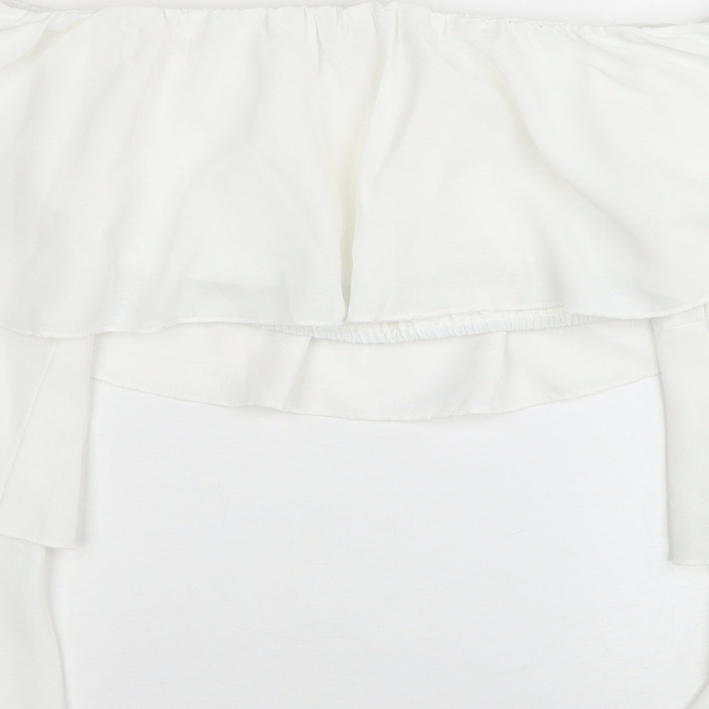 SheIn Womens White Polyester Cropped Blouse Size S Off the Shoulder