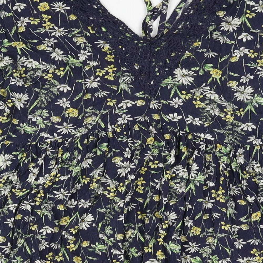 F&F Womens Blue Floral Viscose Basic Blouse Size 6 V-Neck