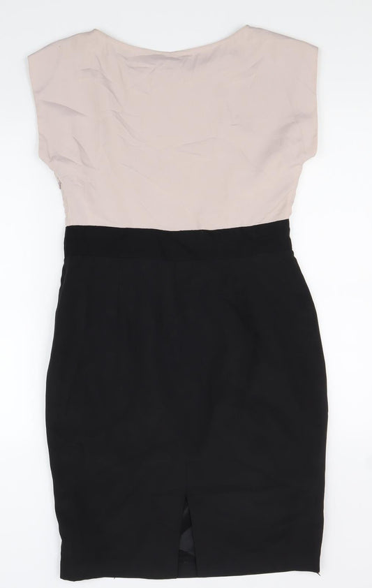 Coast Womens Black Colourblock Polyester Pencil Dress Size 12 Boat Neck Zip