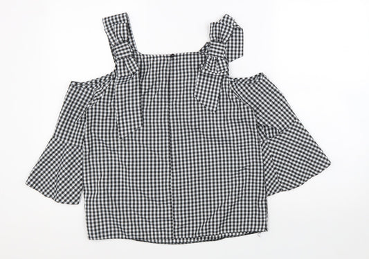 Miss Selfridge Womens Black Check Polyester Basic Blouse Size 8 Off the Shoulder