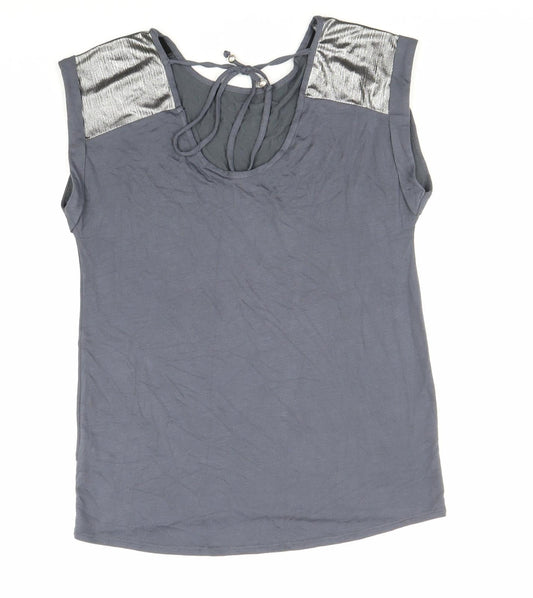 BONMARCHE Womens Grey Modal Basic T-Shirt Size 10 Round Neck - Metallic Detail