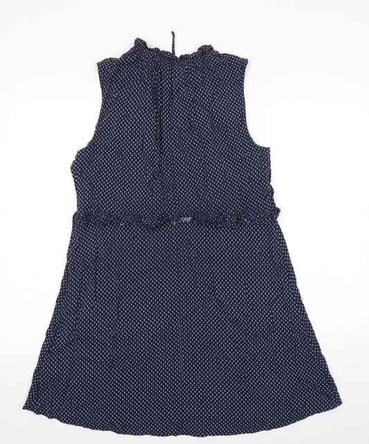 H&M Womens Blue Geometric Viscose A-Line Size 12 Mock Neck Tie