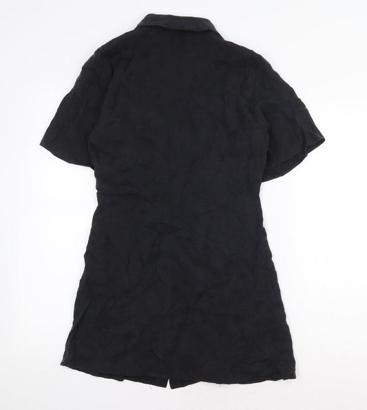 Zara Womens Black Lyocell Shirt Dress Size S Collared Button