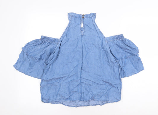 Miss Selfridge Womens Blue Lyocell Basic Blouse Size 8 Round Neck