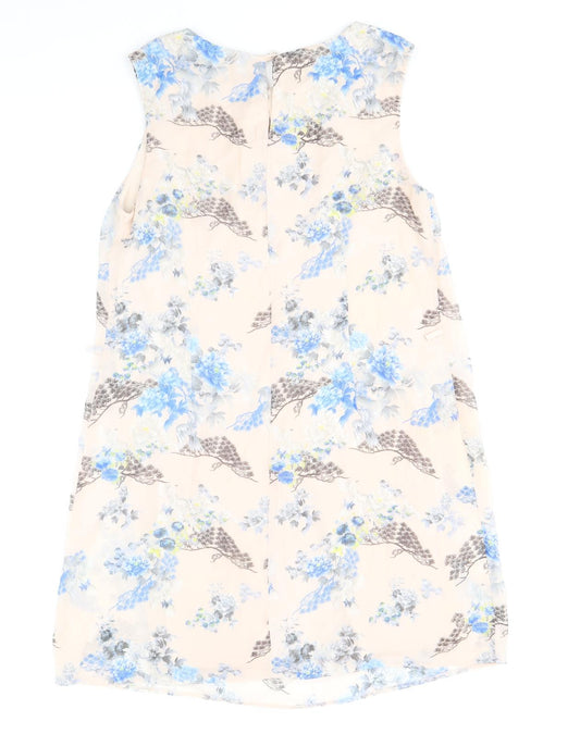Primark Womens Beige Floral Polyester A-Line Size 12 Round Neck Button