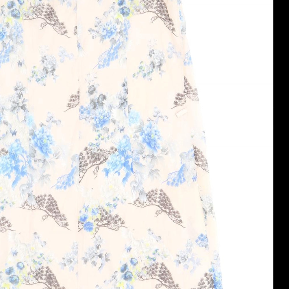Primark Womens Beige Floral Polyester A-Line Size 12 Round Neck Button