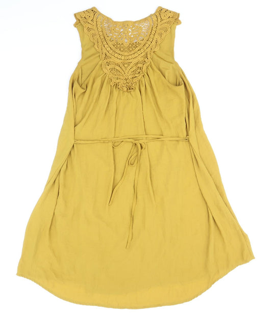 H&M Womens Yellow Geometric Polyester Tank Dress Size 8 Round Neck Pullover
