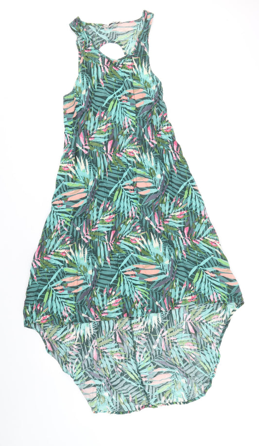 TU Womens Green Floral Viscose A-Line Size S Scoop Neck Pullover