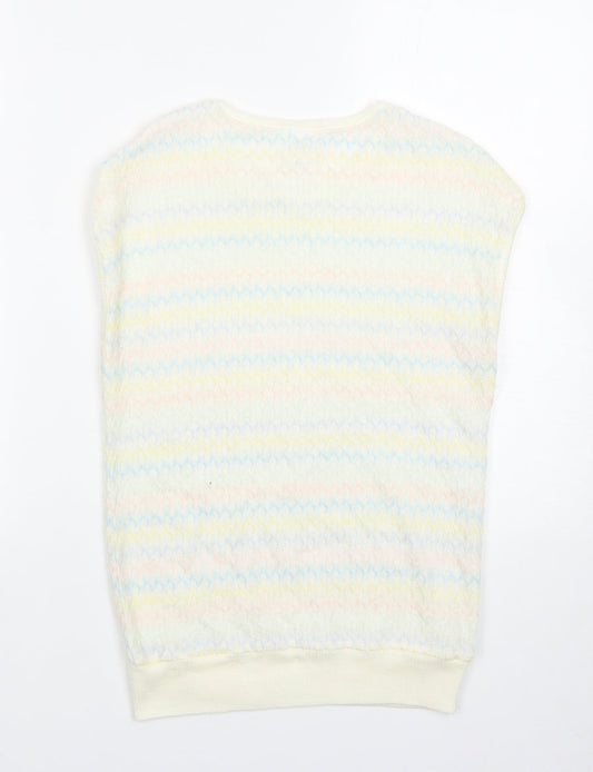 Littlewoods Womens Multicoloured Round Neck Striped Acrylic Vest Jumper Size 10