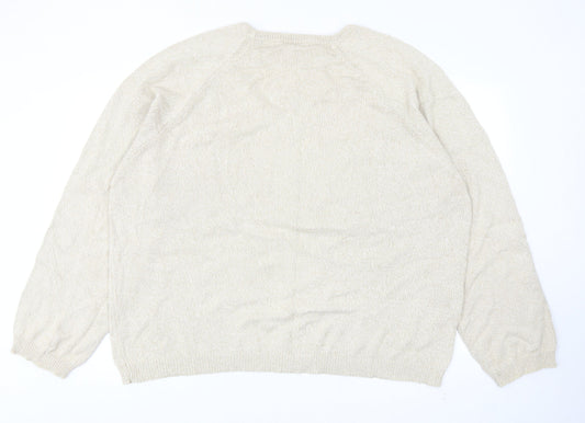 BHS Womens Beige Round Neck Cotton Pullover Jumper Size 2XL