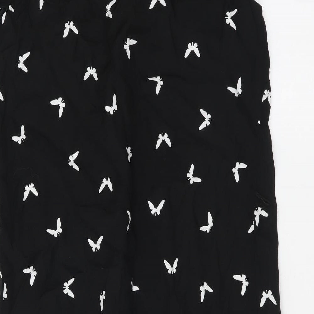 Butterfly Womens Black Geometric Viscose T-Shirt Dress Size 8 Scoop Neck Pullover - Butterfly Print