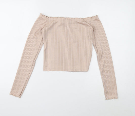 Primark Womens Gold Polyester Cropped T-Shirt Size S Off the Shoulder