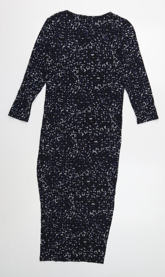 NEXT Womens Black Geometric Viscose Bodycon Size 8 Boat Neck Pullover