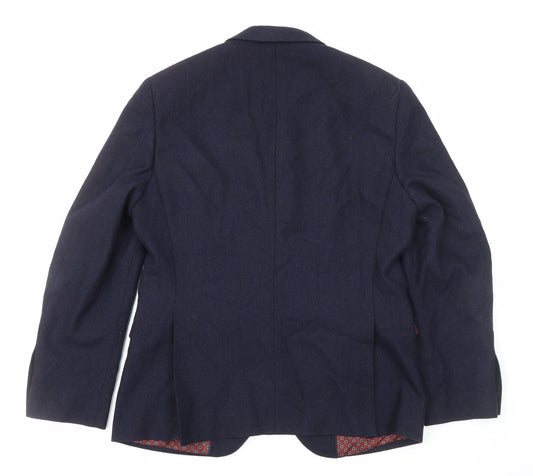 TU Mens Blue Herringbone Wool Jacket Blazer Size S