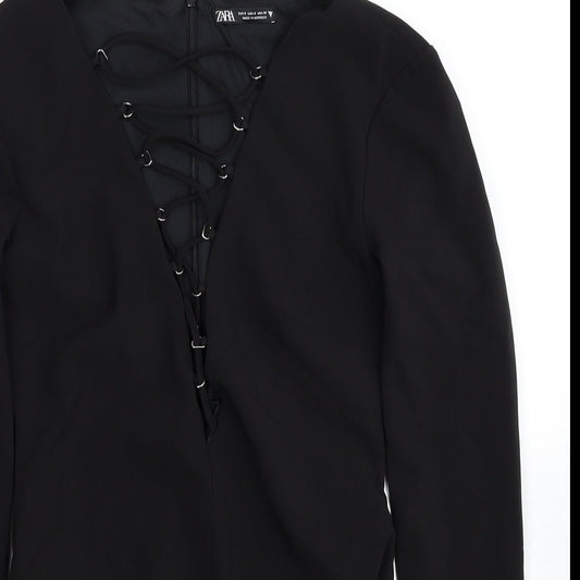 Zara Womens Black Polyester Bodysuit One-Piece Size S Snap