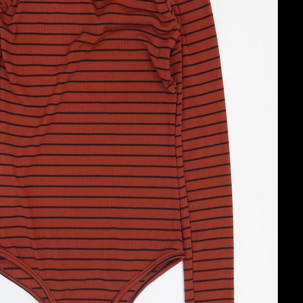 I SAW IT FIRST Womens Brown Striped Polyester Bodysuit One-Piece Size 8 Pullover