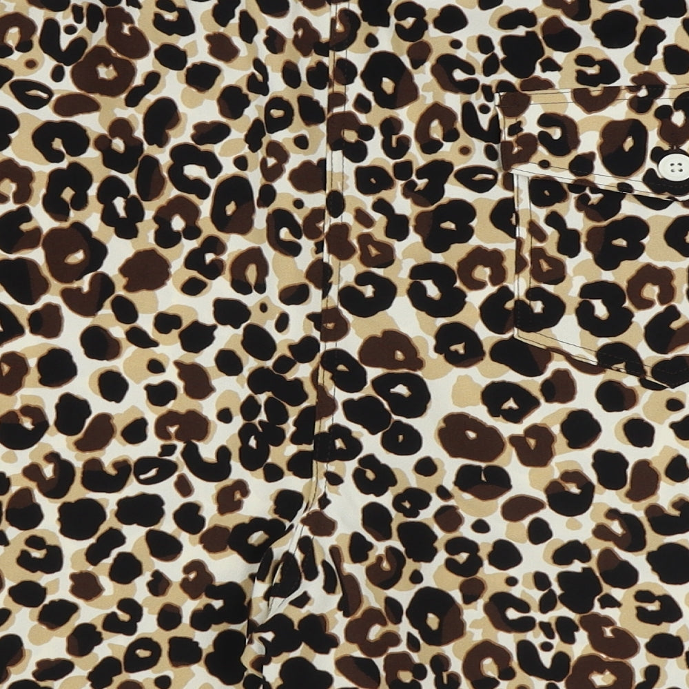 Marks and Spencer Womens Brown Geometric 100% Polyester Boyfriend Shorts Size 24 Regular Pull On