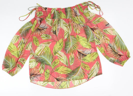 Papaya Womens Multicoloured Geometric Polyester Basic Blouse Size 10 Off the Shoulder - Leaf Print