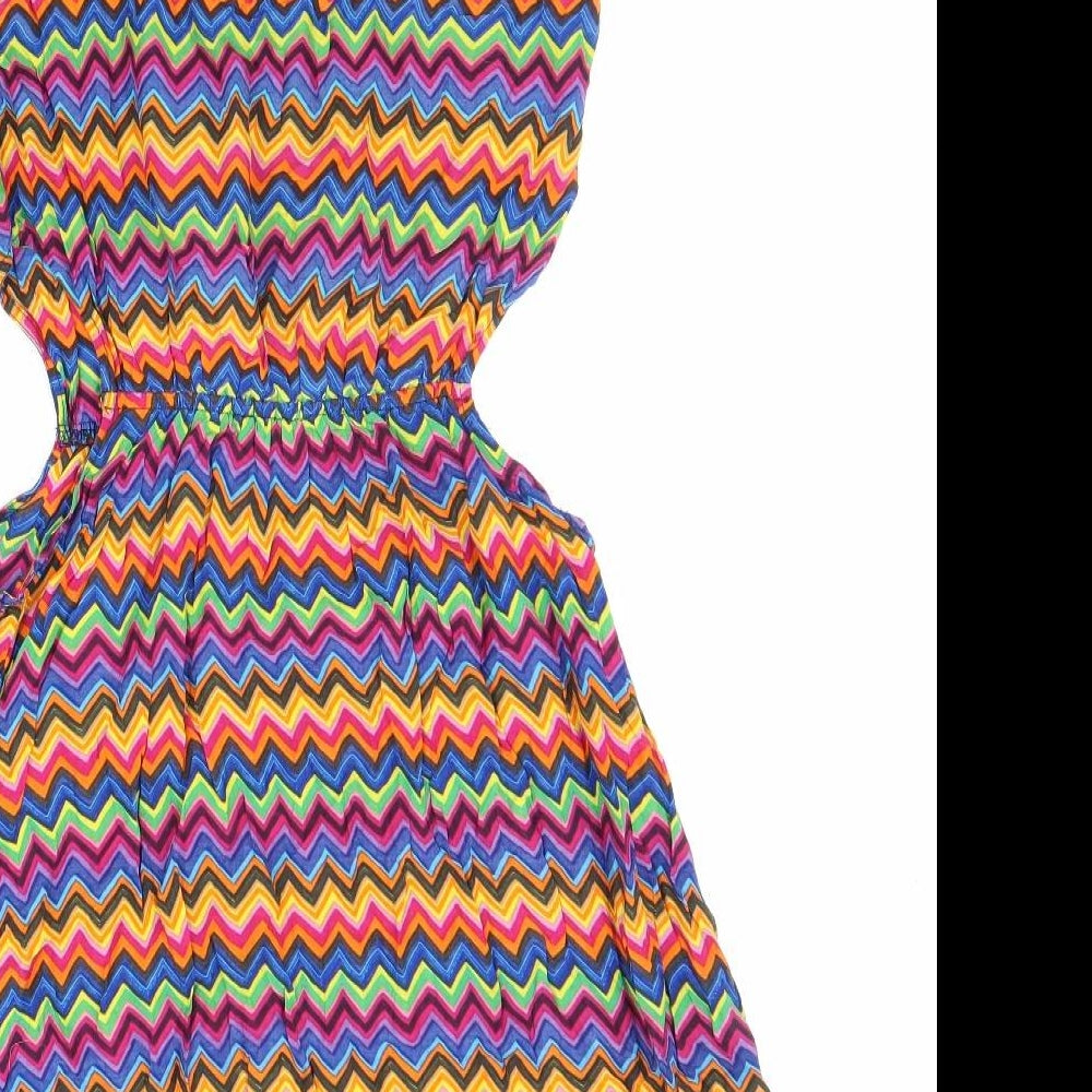 Preworn Womens Ivory Geometric Viscose Mini Size 6 Scoop Neck