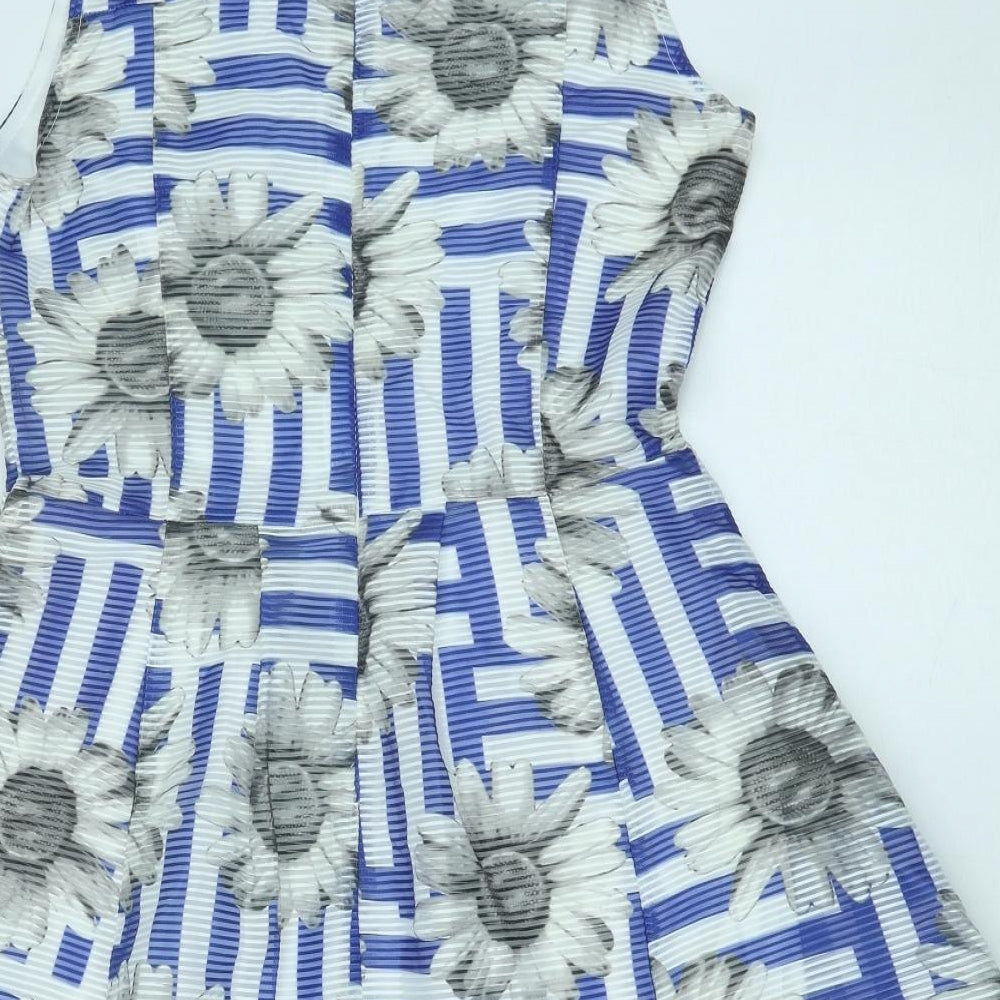 Cutie Womens Blue Floral Polyester Fit & Flare Size 12 Round Neck Zip