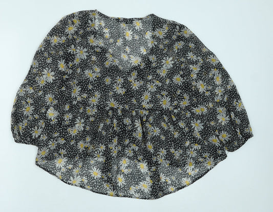 Primark Womens Black Floral Polyester Basic Blouse Size 10 Scoop Neck - Daisy Print Smock
