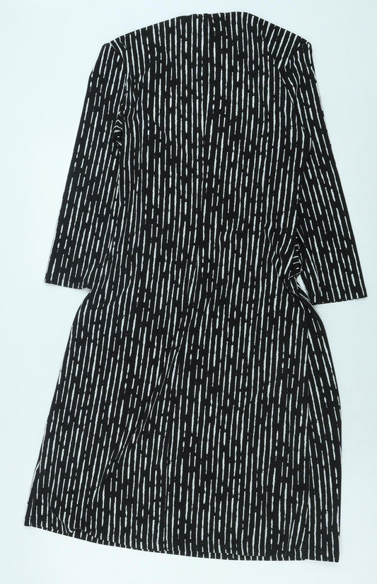 Nutmeg Womens Black Geometric Polyester A-Line Size 10 V-Neck Pullover