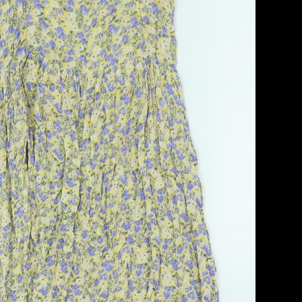 New Look Womens Yellow Floral Viscose A-Line Size 14 Scoop Neck Pullover