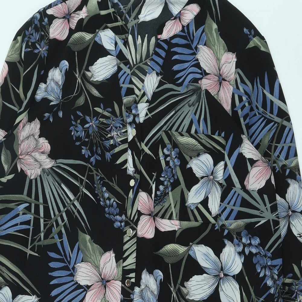 F&F Womens Black Floral Polyester Shift Size 12 V-Neck Button