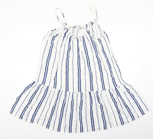 H&M Womens White Striped Viscose Tank Dress Size 10 Round Neck Pullover