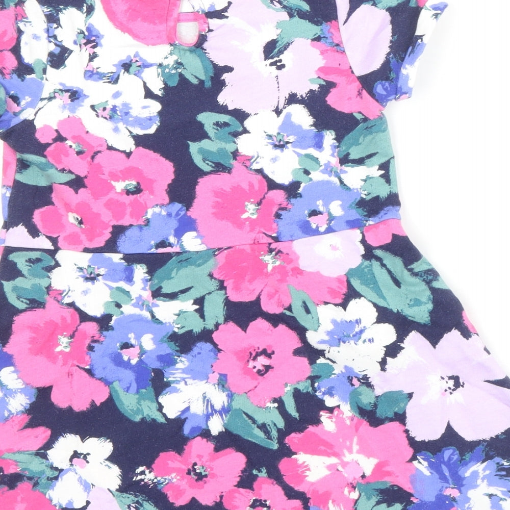 Gymboree Girls Pink Floral Cotton Skater Dress Size 3 Years Round Neck Button