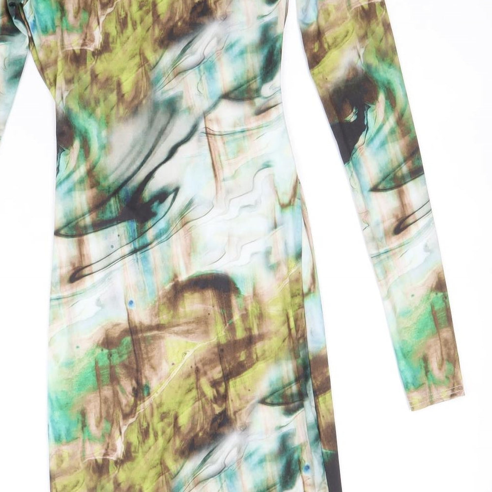 PRETTYLITTLETHING Womens Multicoloured Tie Dye Polyester Bodycon Size 6 Scoop Neck Pullover