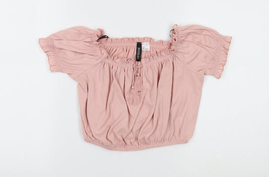 Divided Womens Pink Polyester Cropped Blouse Size S Square Neck