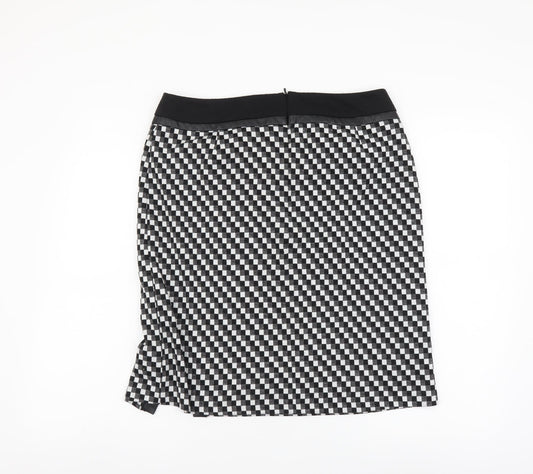 TU Womens Black Geometric Polyester A-Line Skirt Size 12 Zip