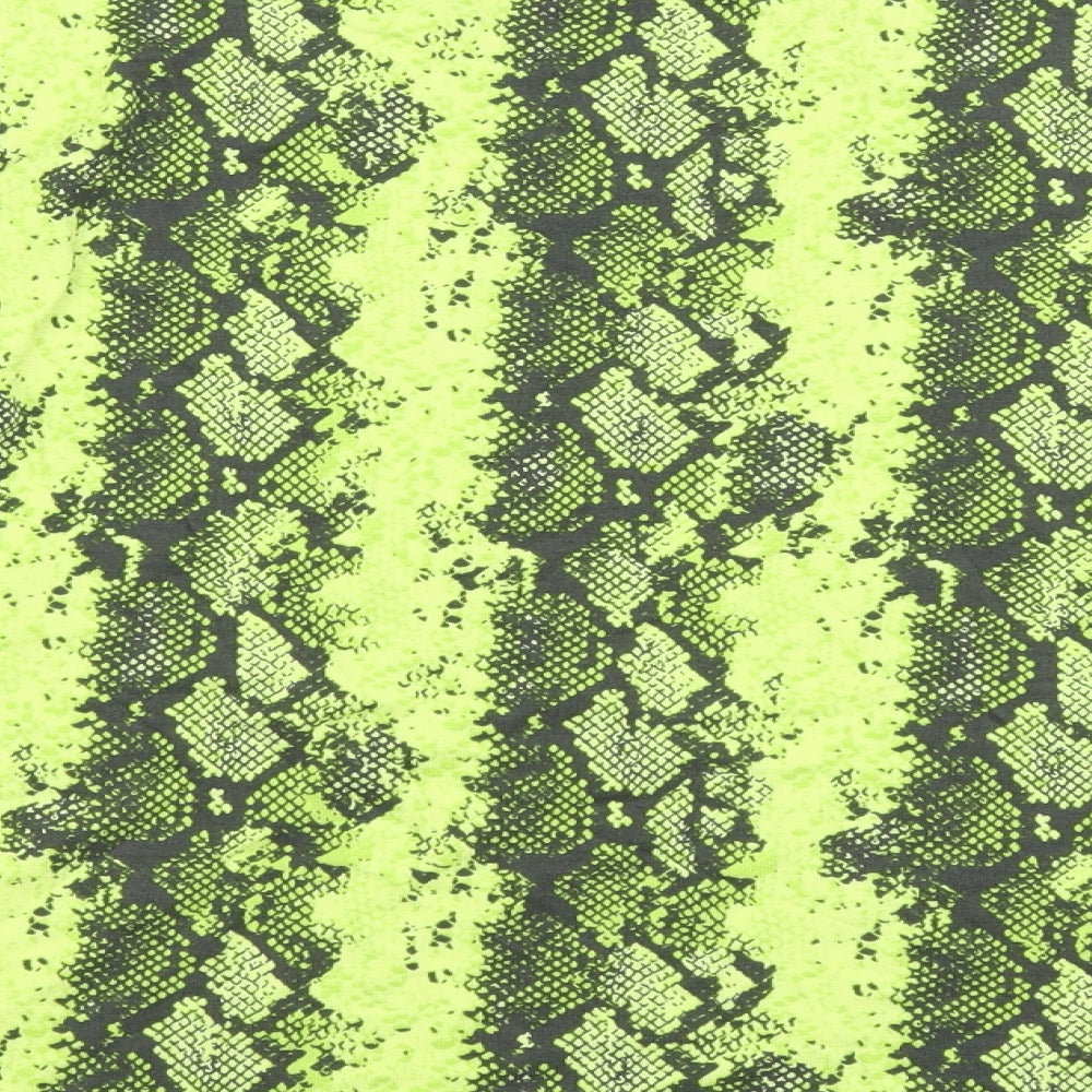 Primark Womens Green Geometric Polyester Basic T-Shirt Size S Round Neck