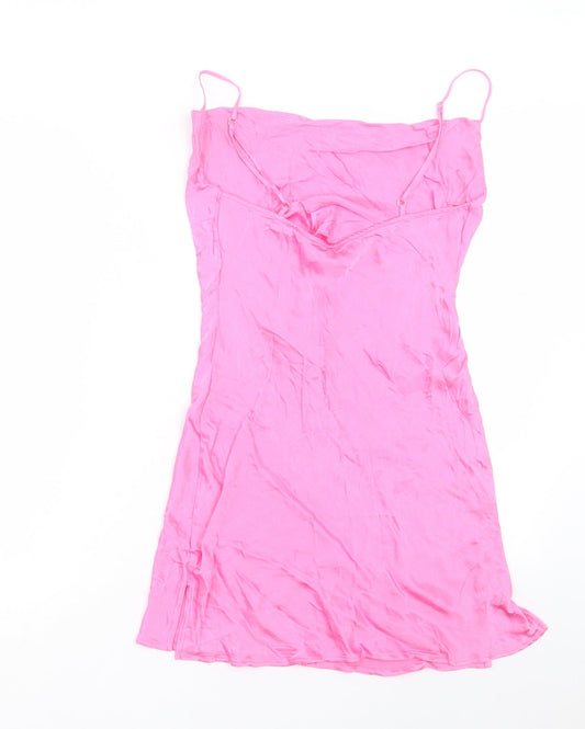 Bershka Womens Pink Viscose Slip Dress Size M Square Neck Pullover