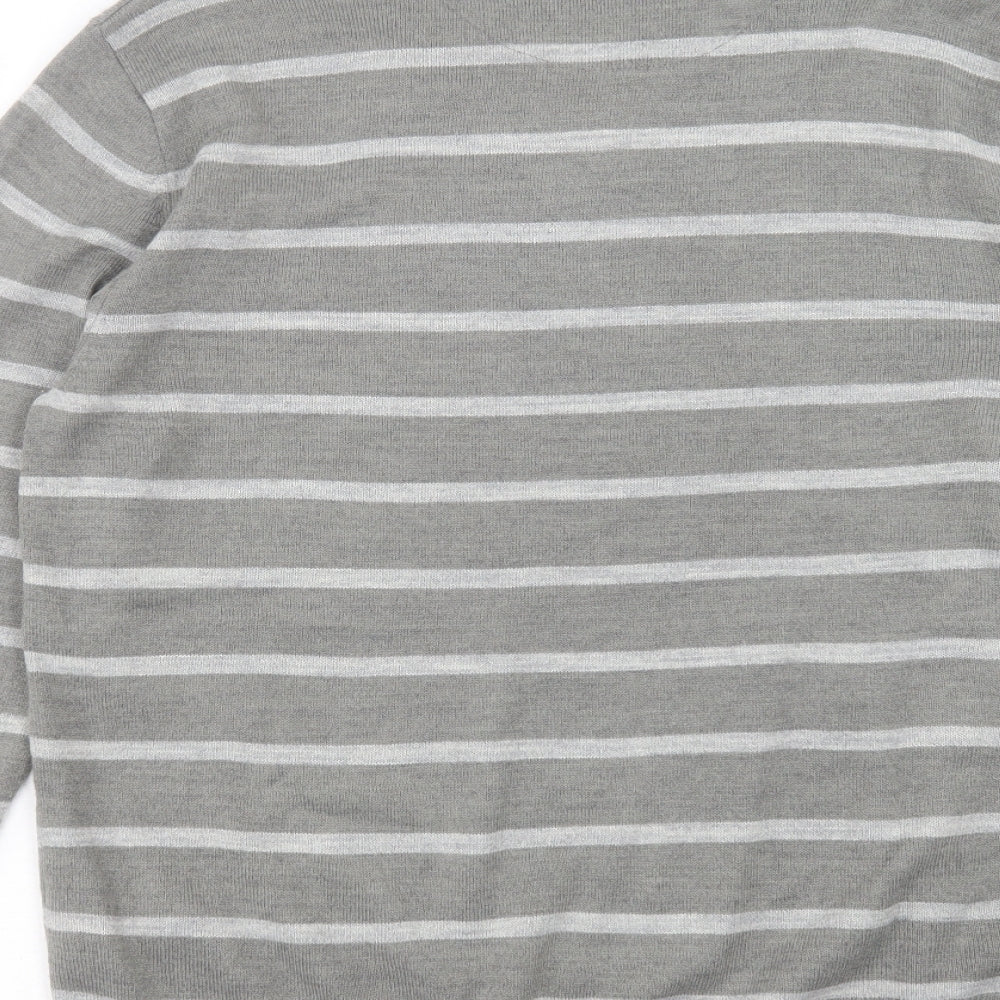 Burton Mens Grey V-Neck Striped Acrylic Pullover Jumper Size M