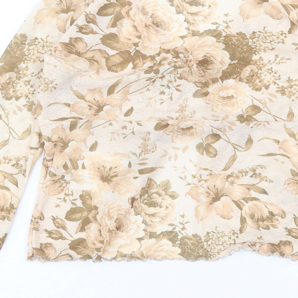 Boohoo Womens Brown Floral Polyester Basic Blouse Size S V-Neck