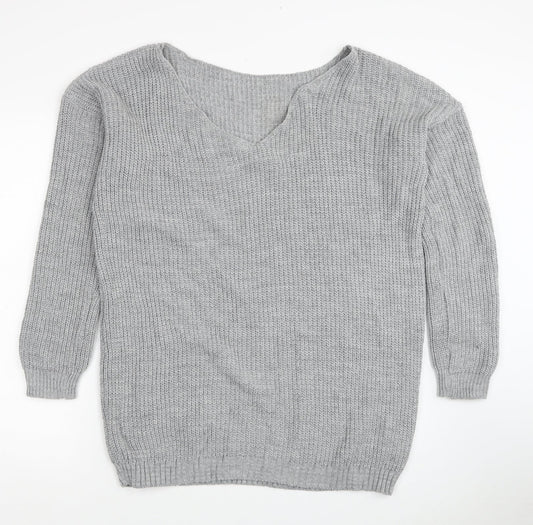 Boohoo Womens Grey Round Neck Acrylic Pullover Jumper Size S