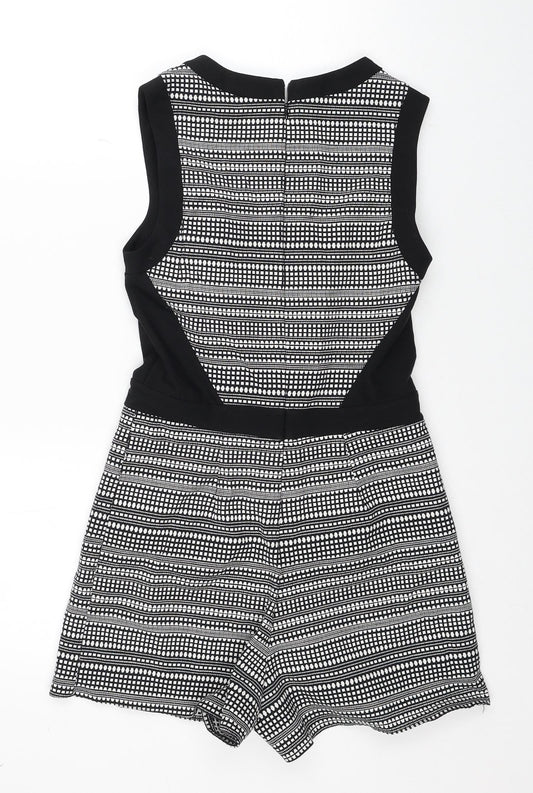 New Look Womens Black Geometric Cotton Playsuit One-Piece Size 8 Zip