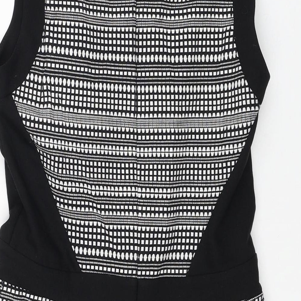 New Look Womens Black Geometric Cotton Playsuit One-Piece Size 8 Zip