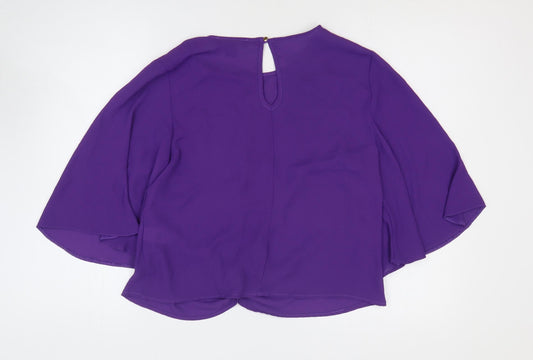 Primark Womens Purple Polyester Basic Blouse Size 10 Round Neck - Knot Front